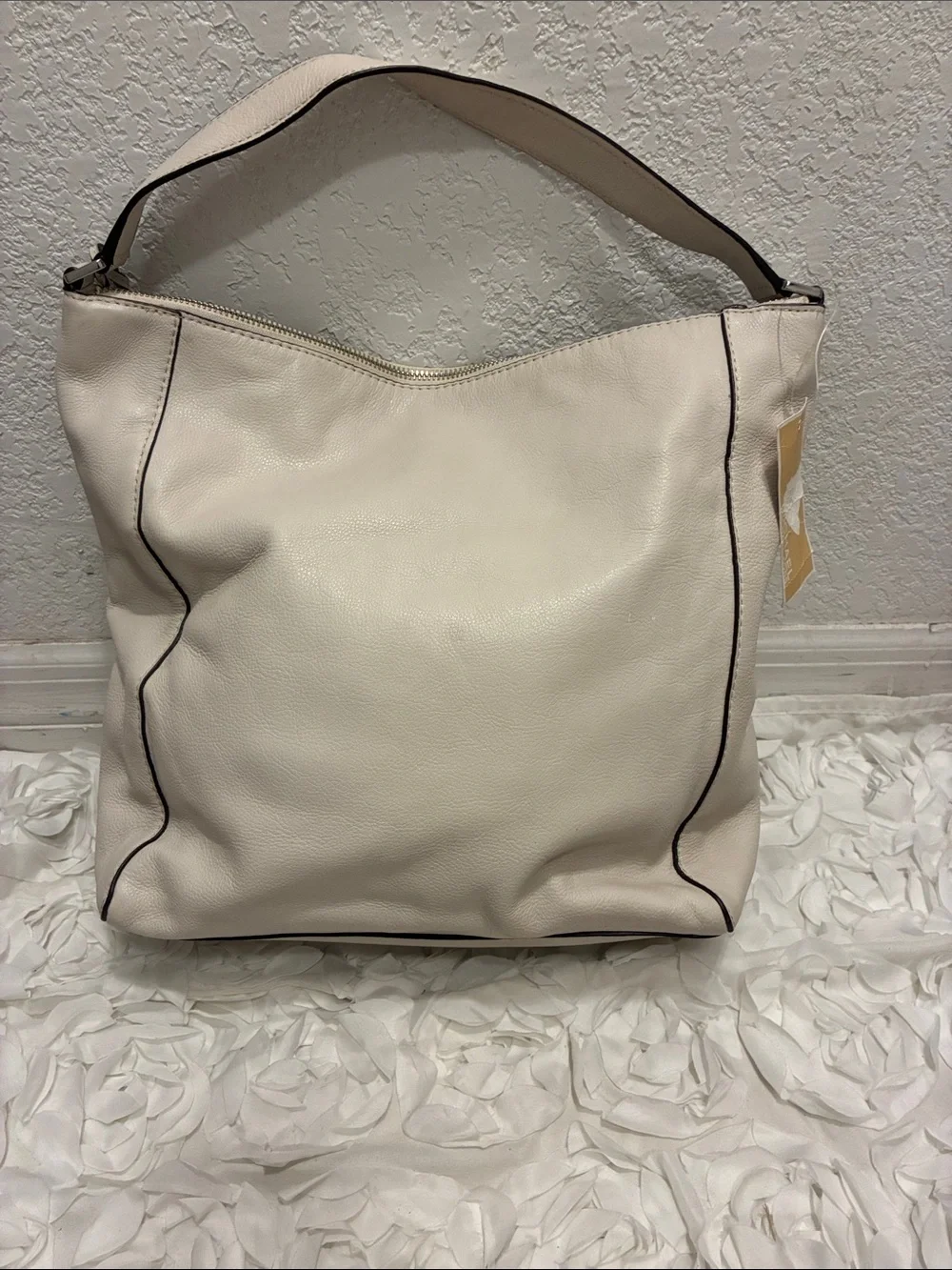 Michael Kors Vanilla Leather Shoulder Hobo with Front Pocket